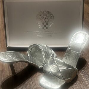 Vince Camuto Metallic Silver Heeled Mules